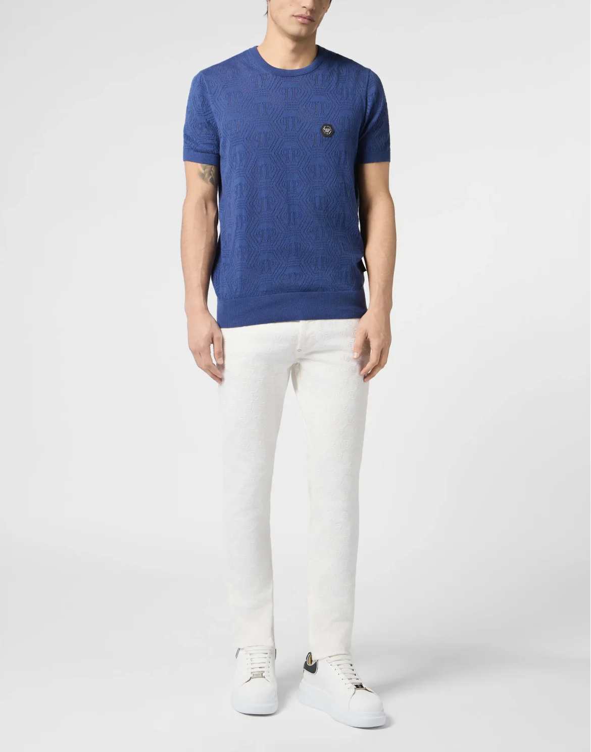 Round Neck T-Shirt Openwork Monogram, цвет: Синий