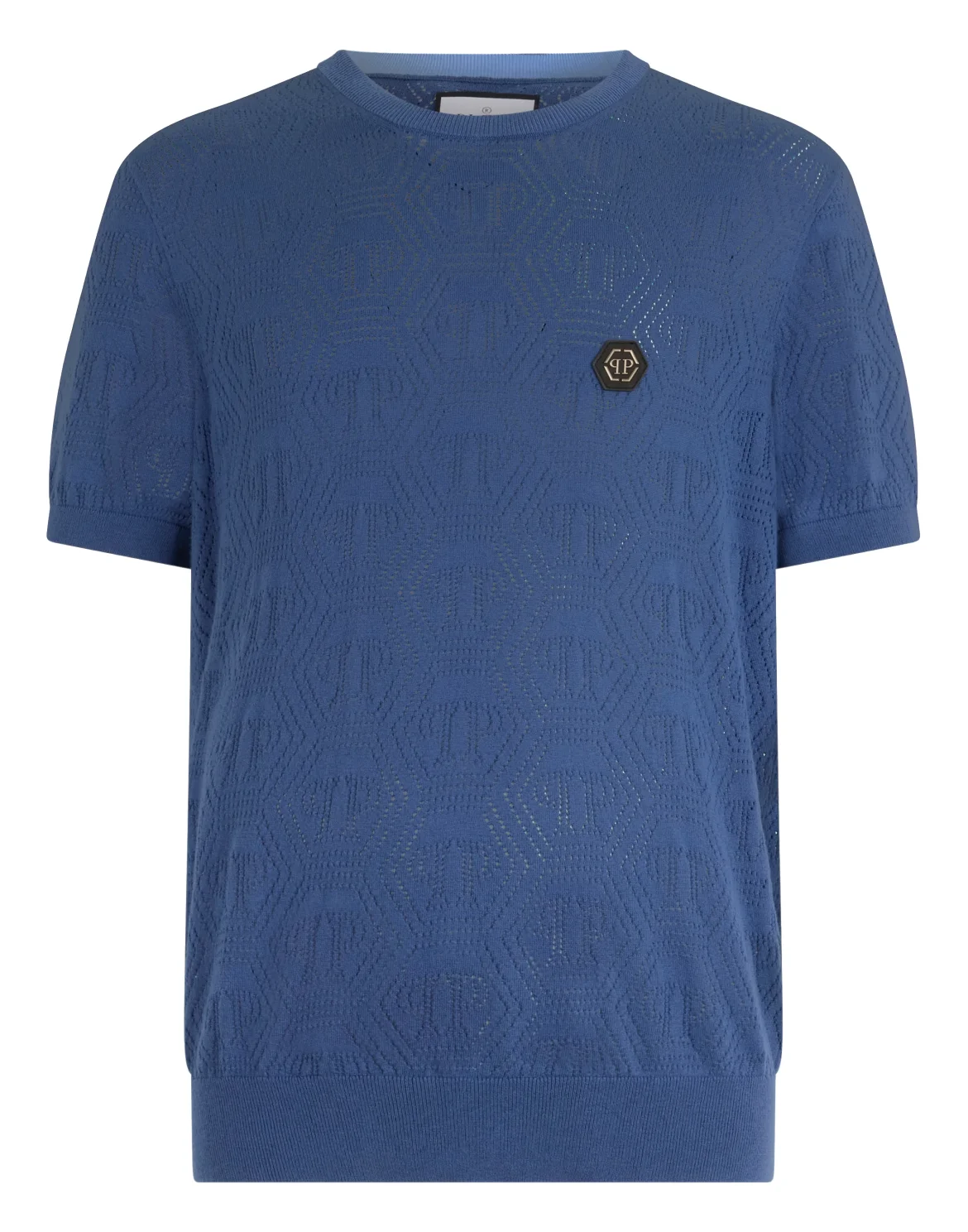 Round Neck T-Shirt Openwork Monogram, цвет: Синий