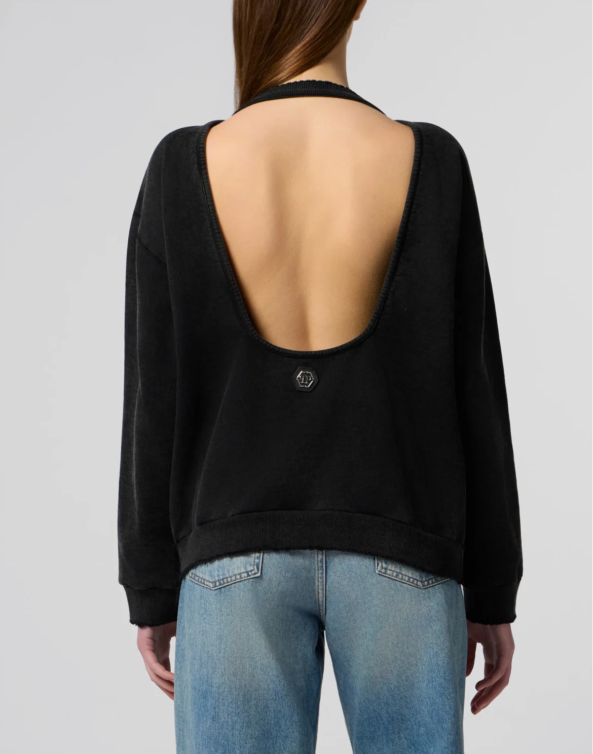 Open Back Sweatshirt Hexagon Stones, цвет: Черный