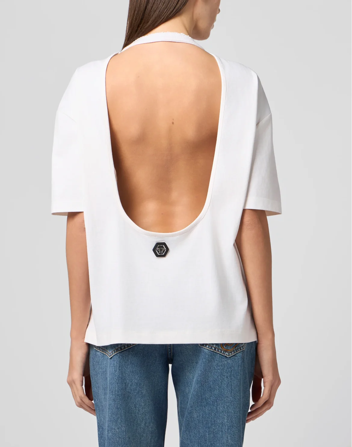 Open Back Man Fit T-Shirt Flamingo Crystals, цвет: Бежевый