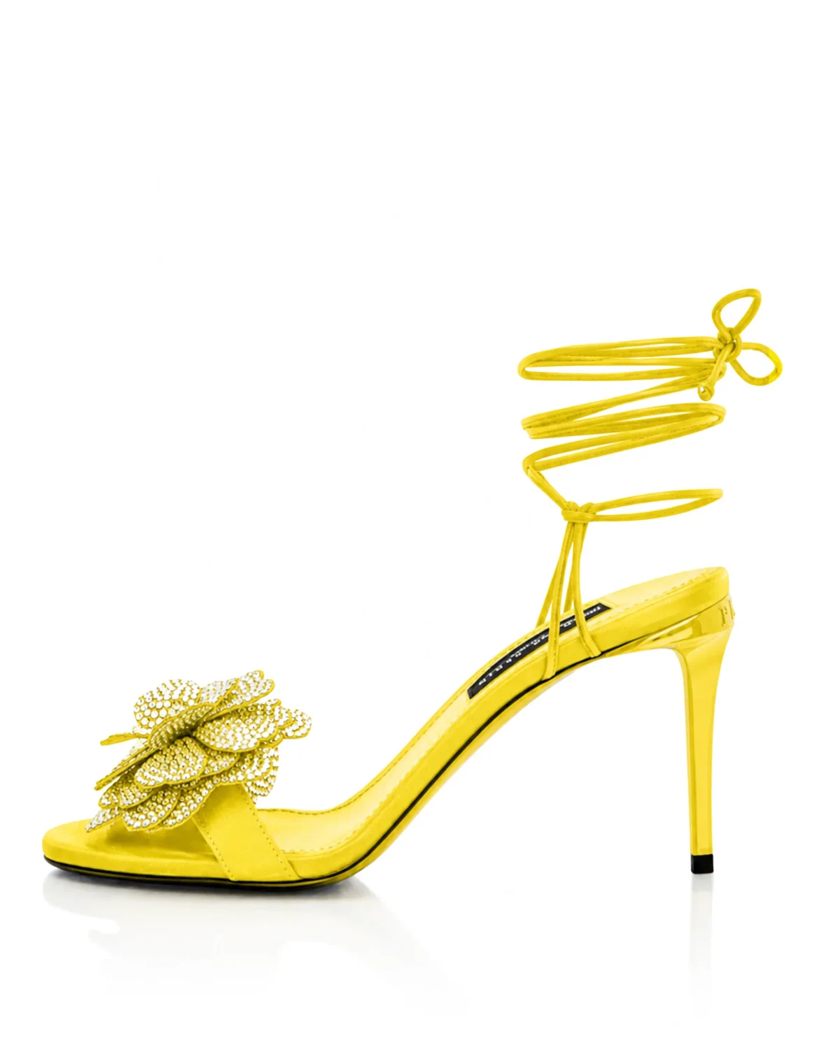 Lace-Up High Heels Sandals Strass Flower 9, цвет: Желтый