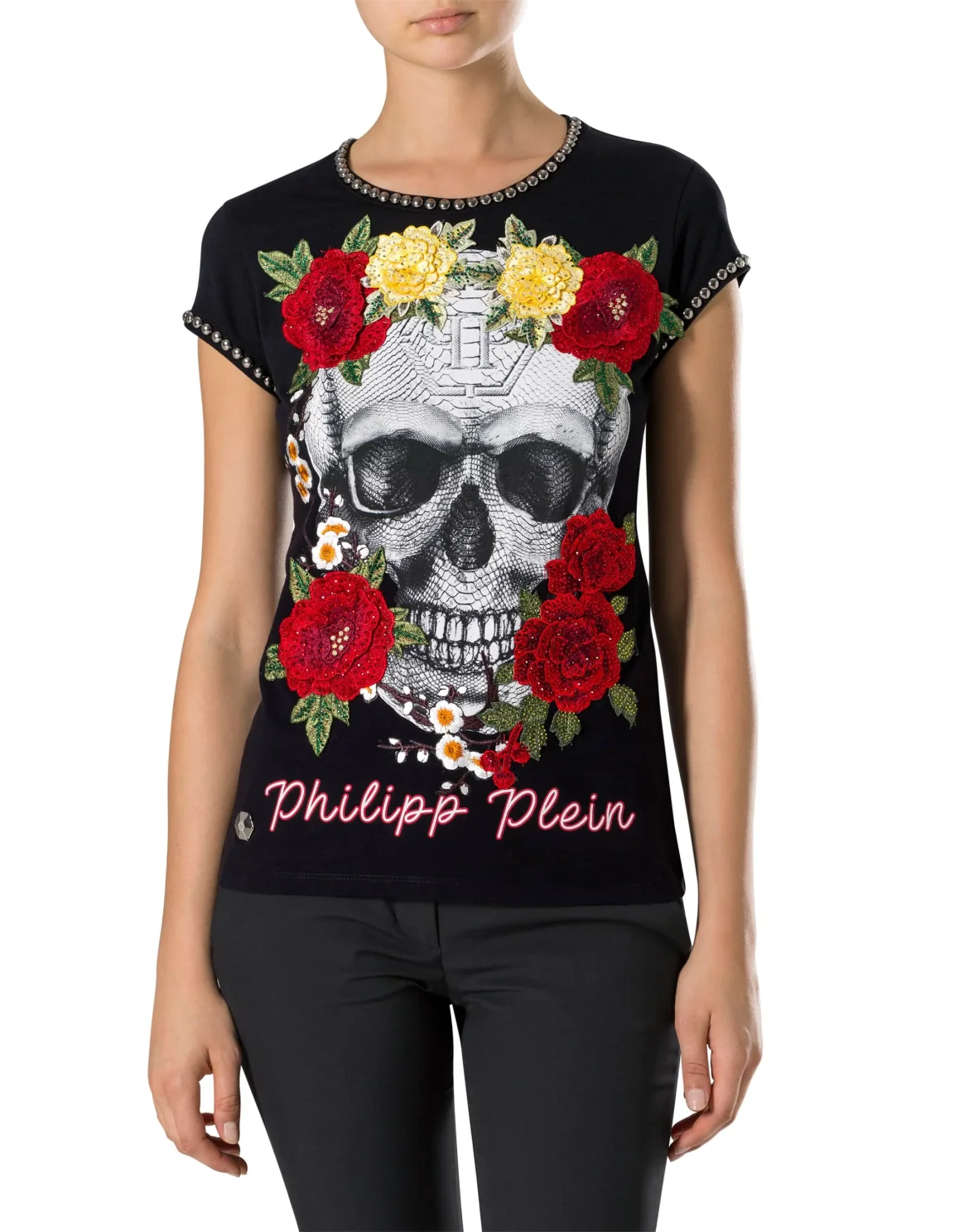 T-shirt Round Neck SS "Yellow roses", цвет: Черный