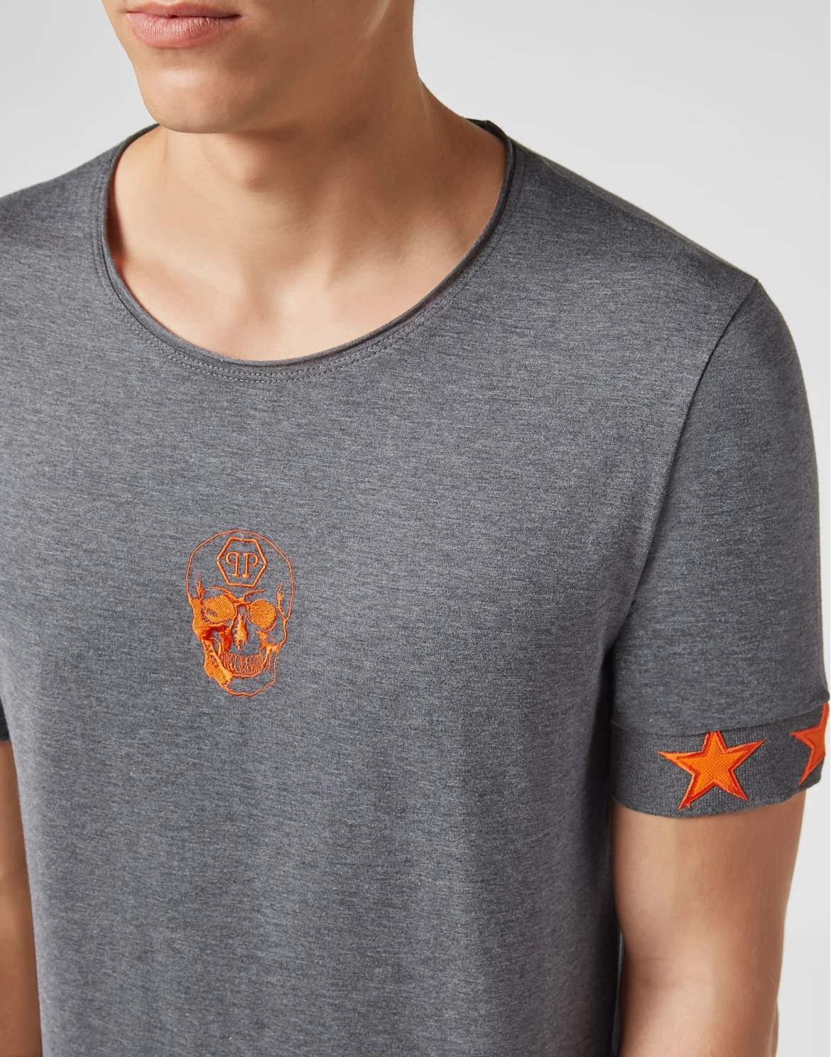 T-shirt Black Cut Round Neck Skull, цвет: Серый