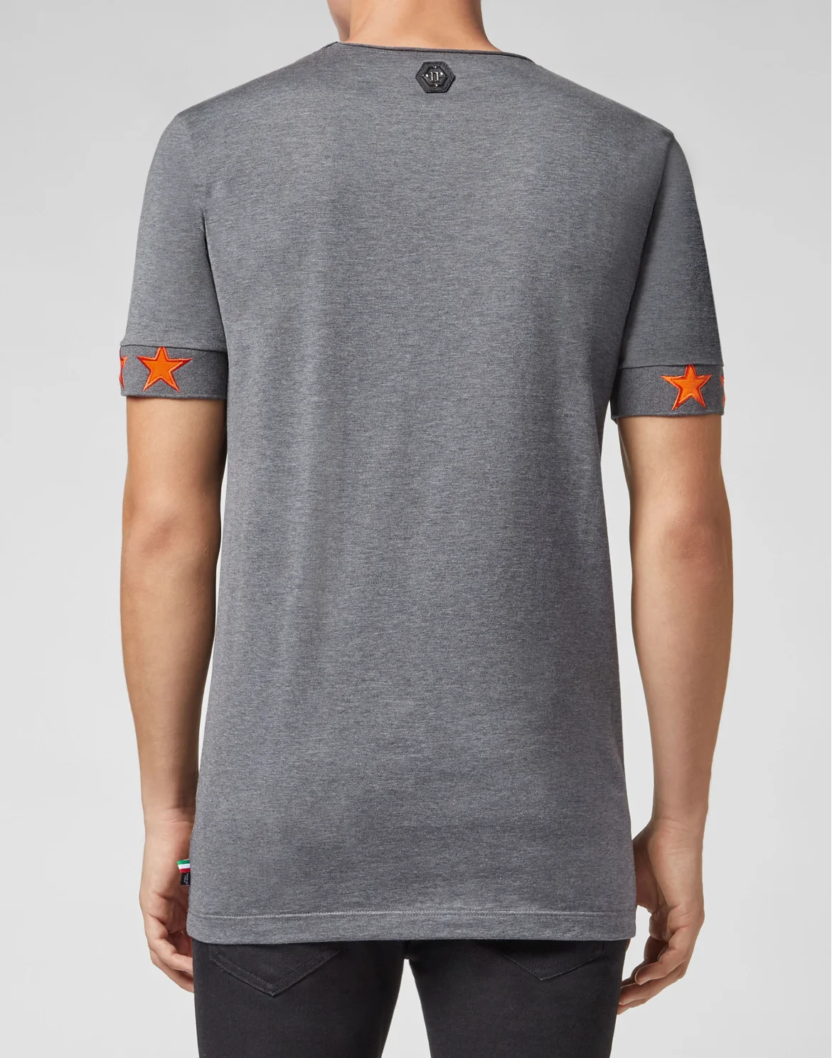 T-shirt Black Cut Round Neck Skull, цвет: Серый