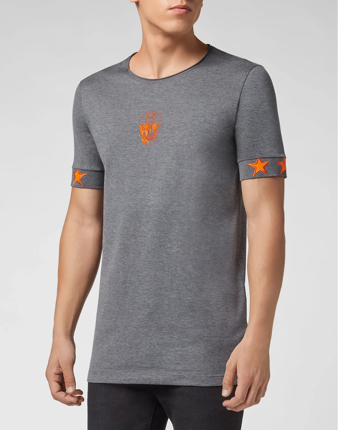 T-shirt Black Cut Round Neck Skull, цвет: Серый