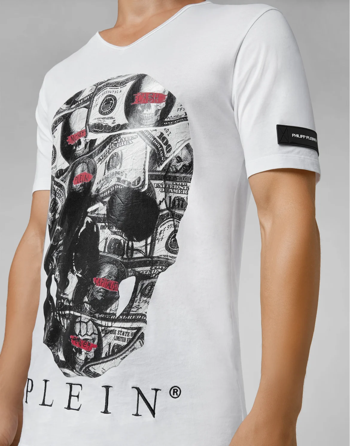 T-shirt Black Cut V-Neck Dollar, цвет: Белый