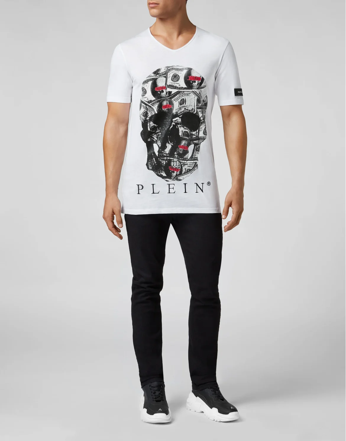 T-shirt Black Cut V-Neck Dollar, цвет: Белый