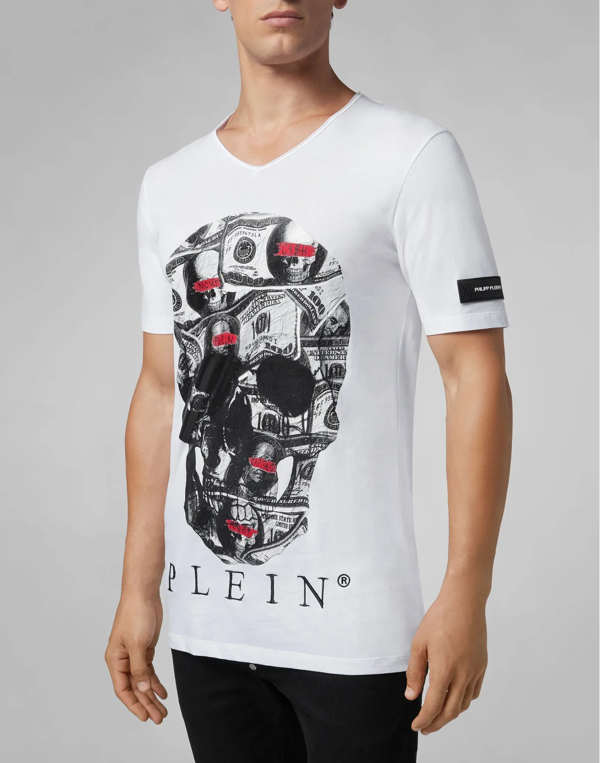 T-shirt Black Cut V-Neck Dollar, цвет: Белый