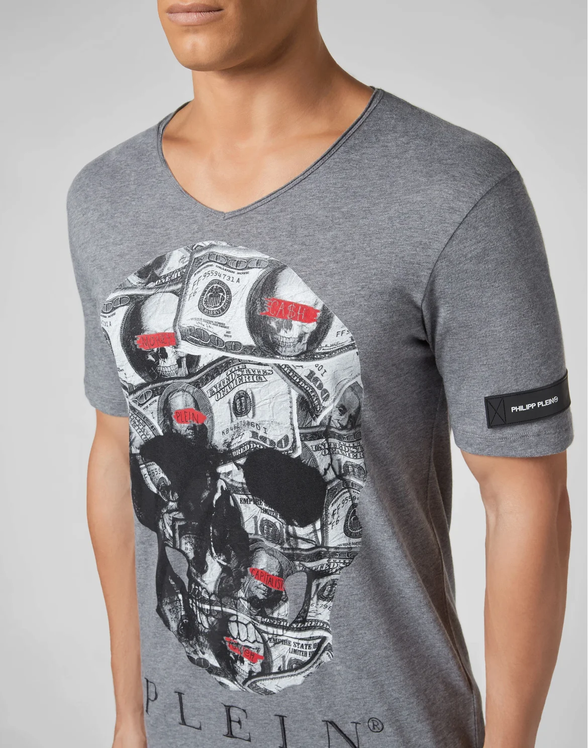 T-shirt Black Cut V-Neck Dollar, цвет: Серый
