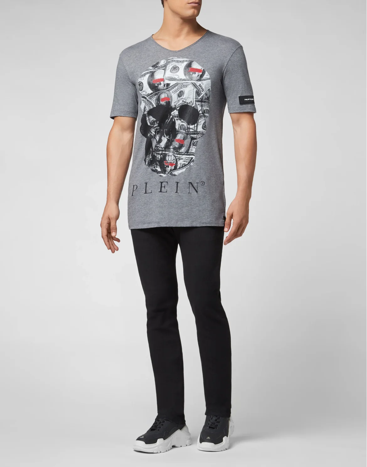 T-shirt Black Cut V-Neck Dollar, цвет: Серый