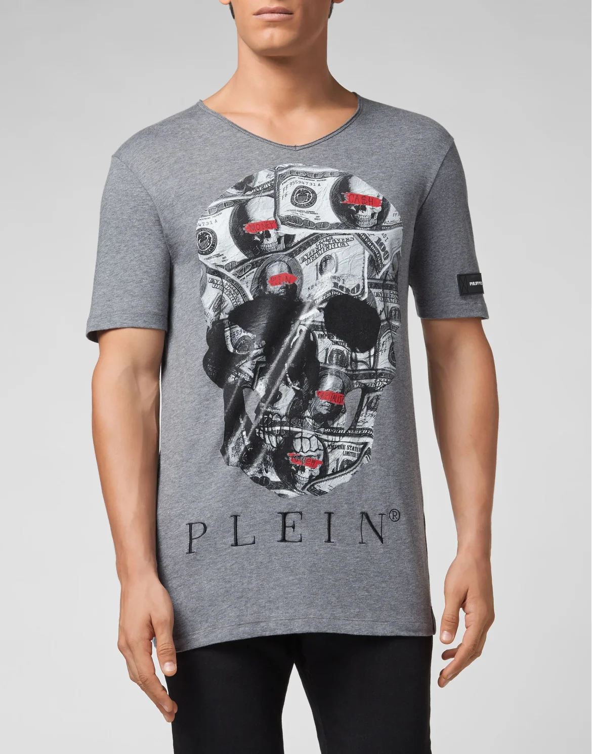 T-shirt Black Cut V-Neck Dollar, цвет: Серый