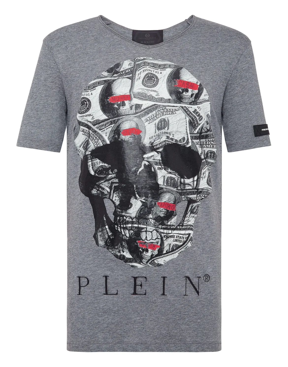 T-shirt Black Cut V-Neck Dollar, цвет: Серый