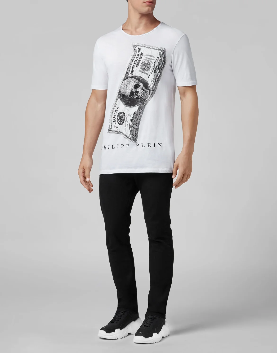 T-shirt Black Cut Round Neck Dollar, цвет: Белый
