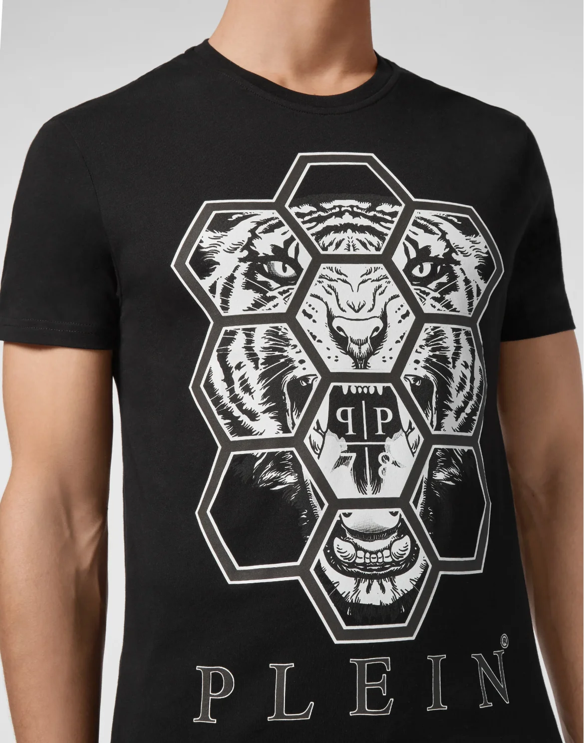T-shirt Round Neck SS Hexagon tiger, цвет: Черный