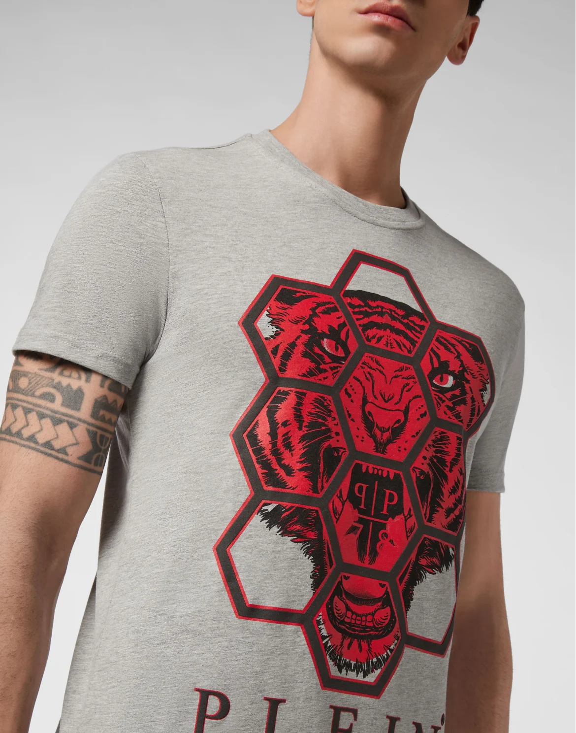T-shirt Round Neck SS Hexagon tiger, цвет: Серый