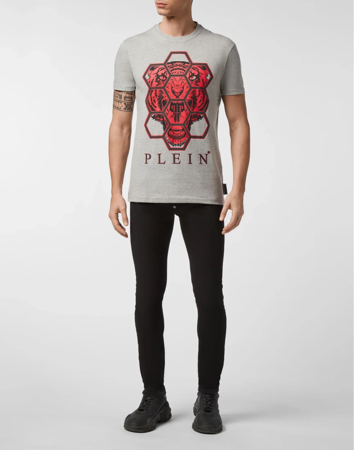 T-shirt Round Neck SS Hexagon tiger, цвет: Серый