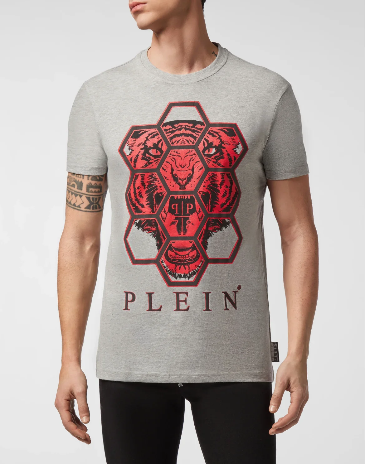 T-shirt Round Neck SS Hexagon tiger, цвет: Серый