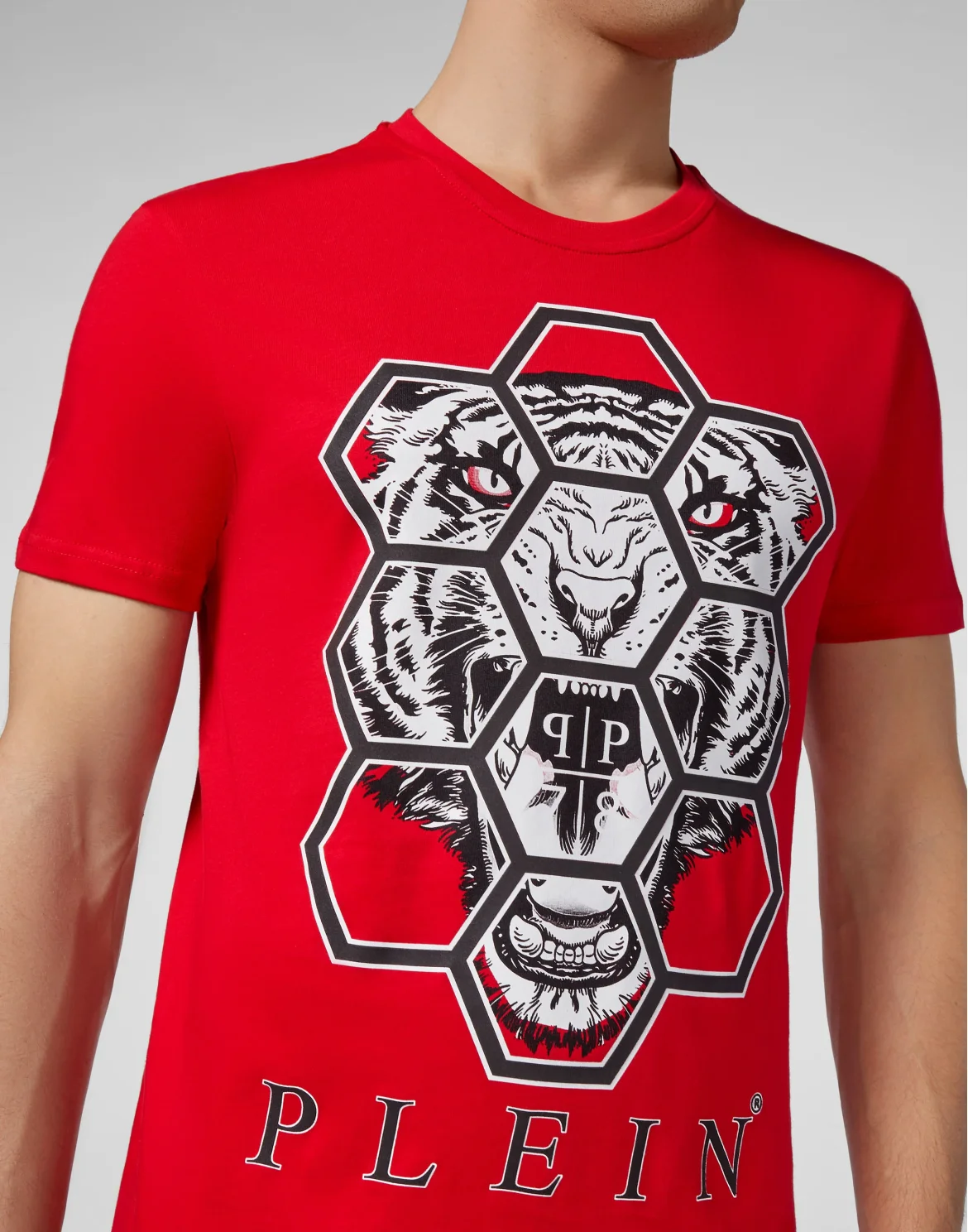 T-shirt Round Neck SS Hexagon tiger, цвет: Красный