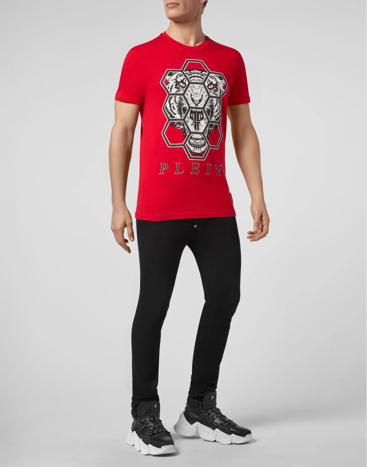 T-shirt Round Neck SS Hexagon tiger, цвет: Красный