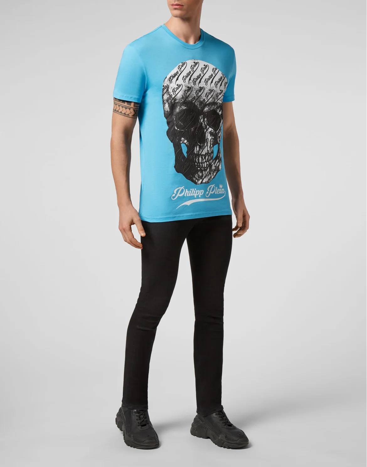 T-shirt Round Neck SS Allover skull, цвет: Голубой