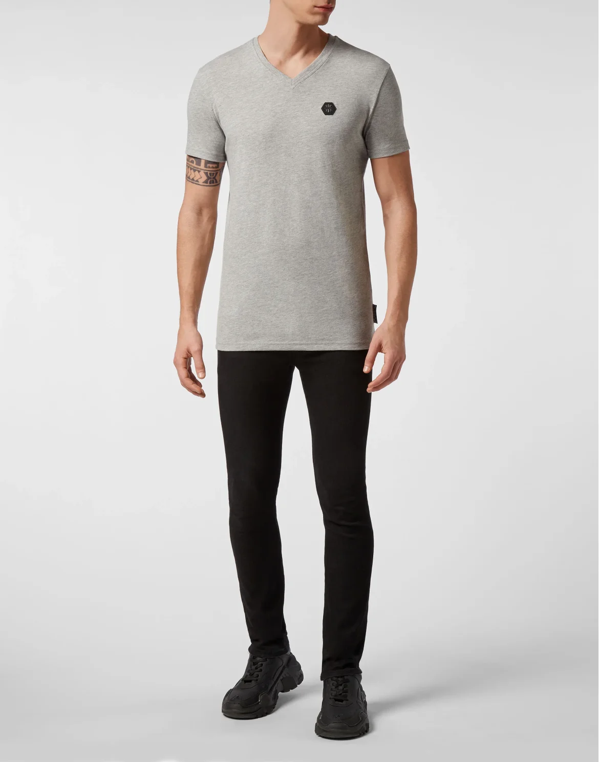 T-shirt V-Neck SS Allover skull, цвет: Серый