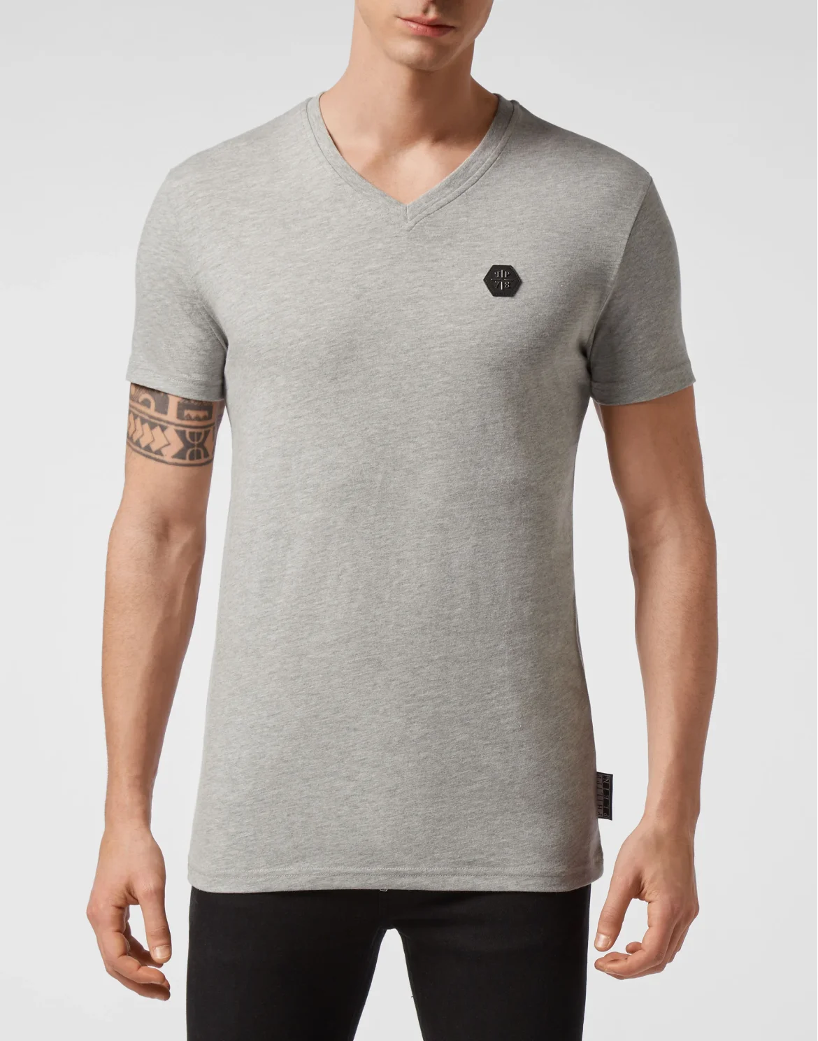 T-shirt V-Neck SS Allover skull, цвет: Серый