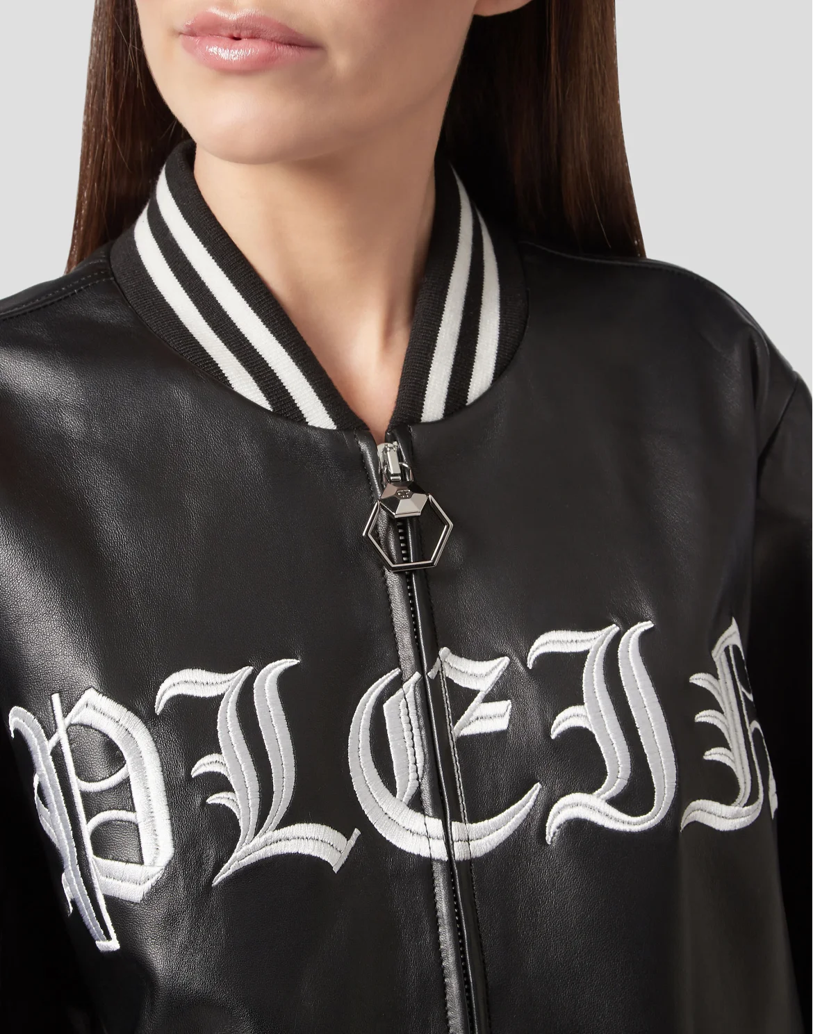 Leather Bomber Gothic Plein, цвет: Черный