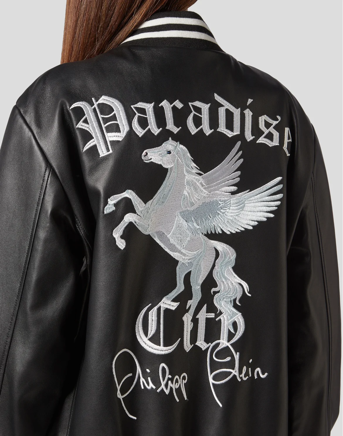 Leather Bomber Gothic Plein, цвет: Черный