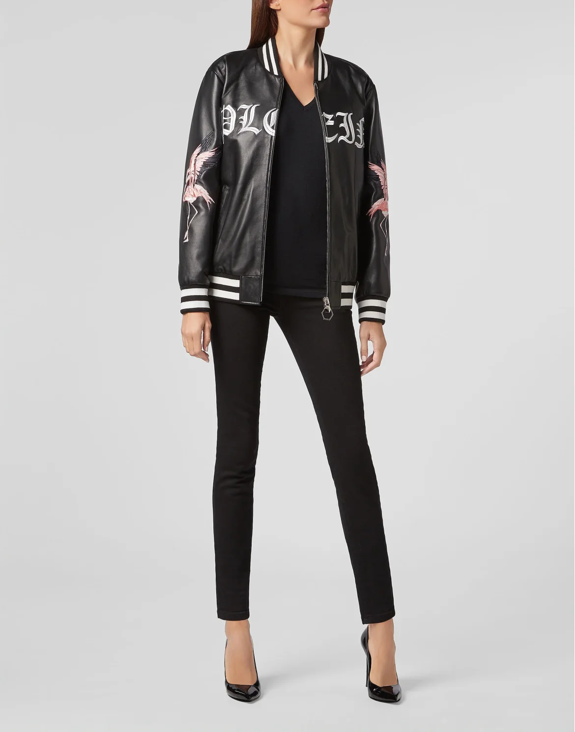 Leather Bomber Gothic Plein, цвет: Черный