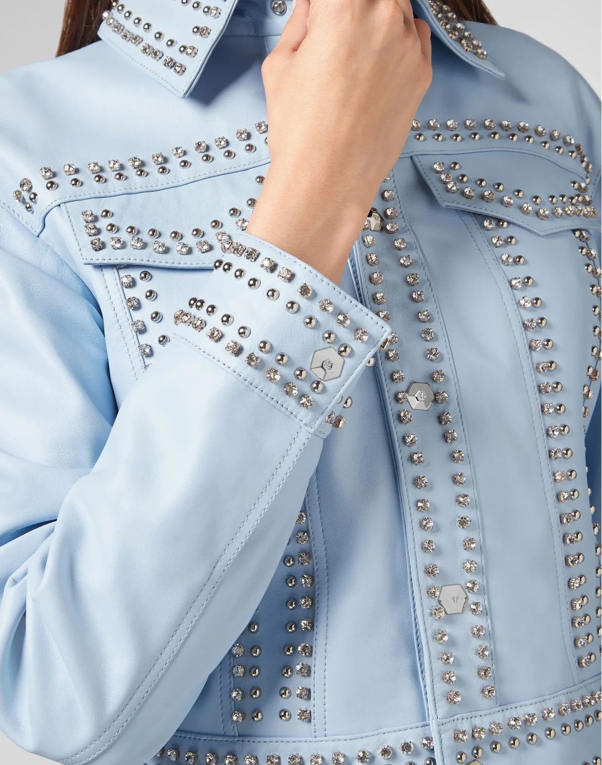 Leather Bomber Crystal, цвет: Голубой