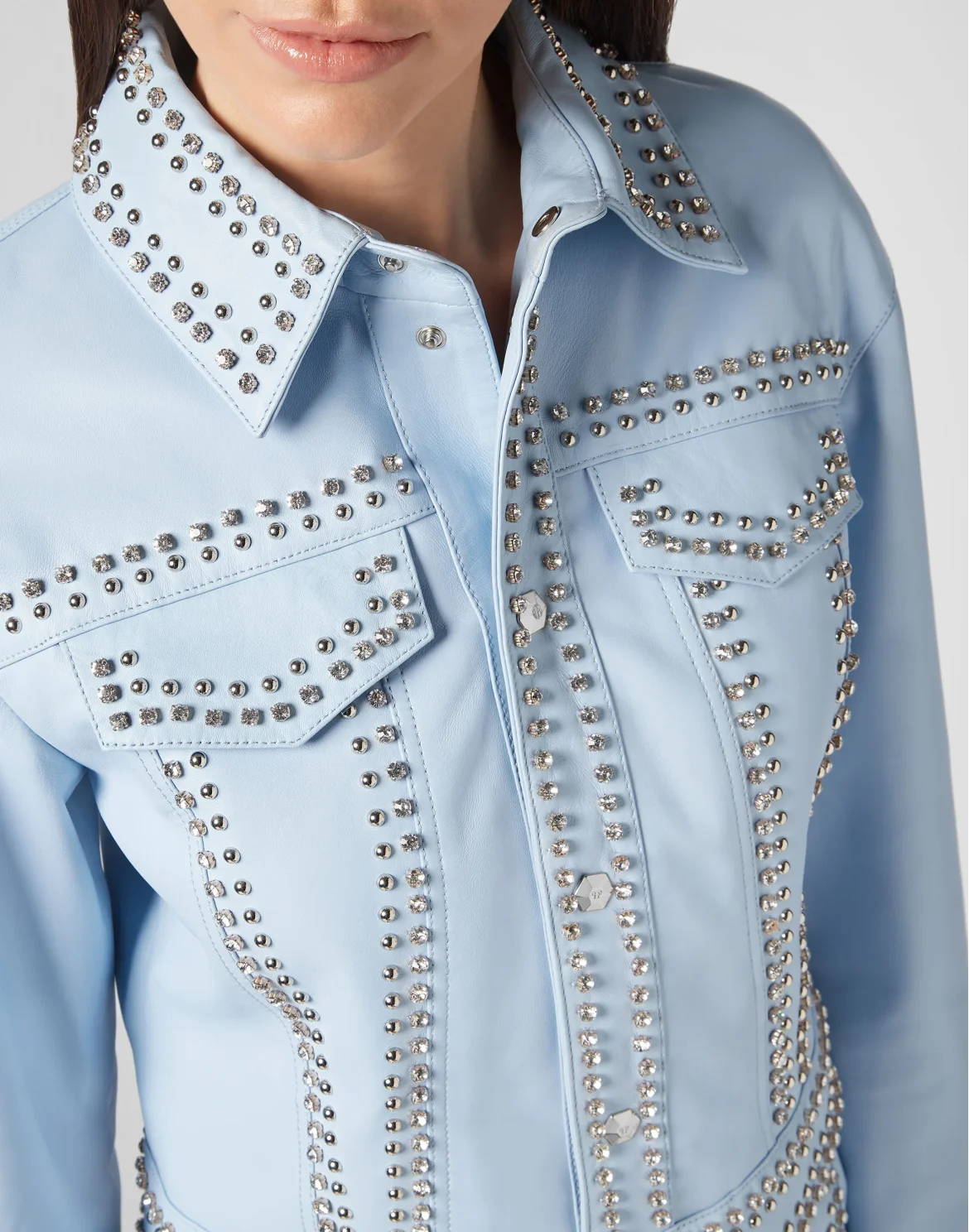 Leather Bomber Crystal, цвет: Голубой