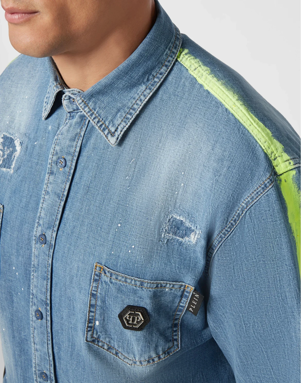 Denim Shirt Ls Stripes, цвет: Голубой