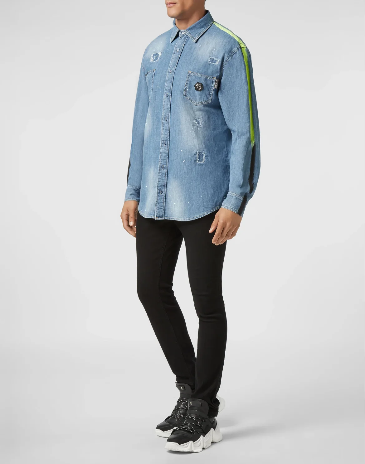 Denim Shirt Ls Stripes, цвет: Голубой
