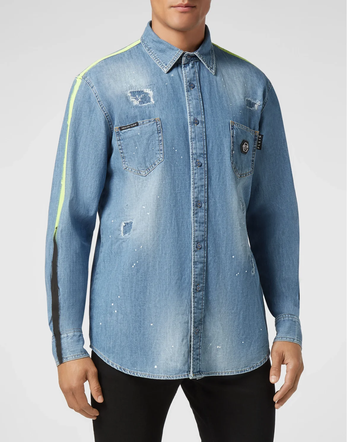 Denim Shirt Ls Stripes, цвет: Голубой