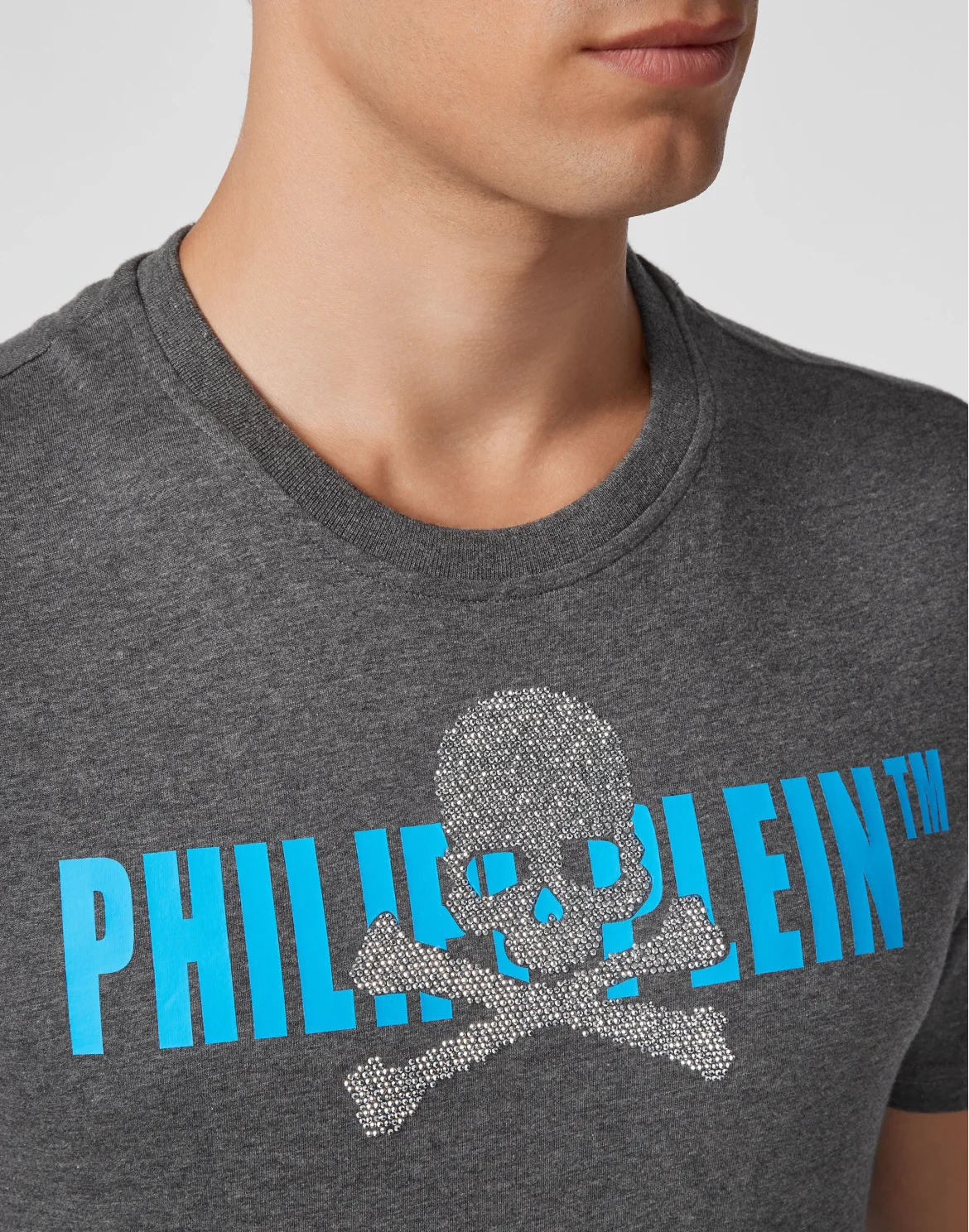 T-shirt Round Neck SS Skull strass, цвет: Серый