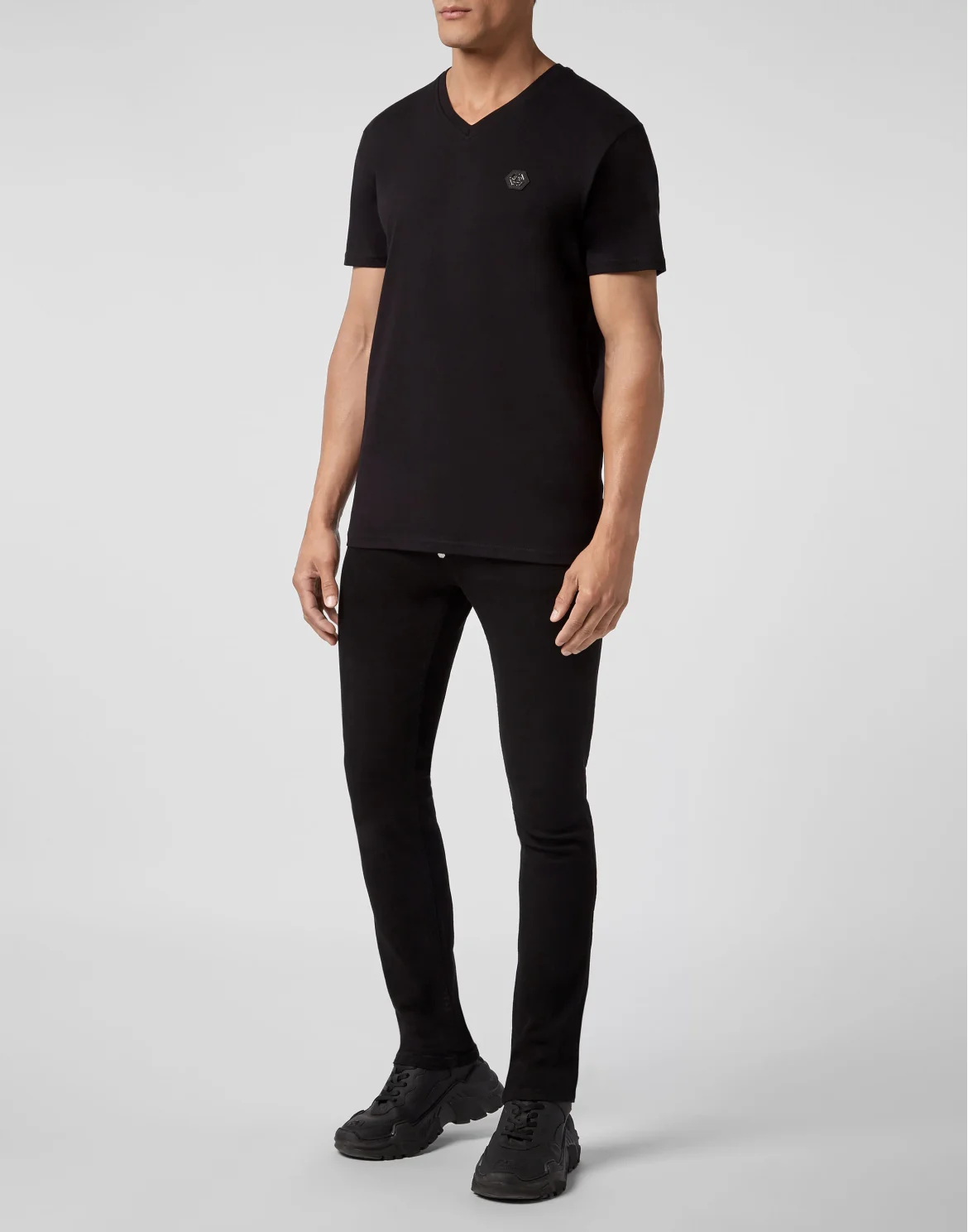 T-shirt V-Neck SS Skull strass, цвет: Черный
