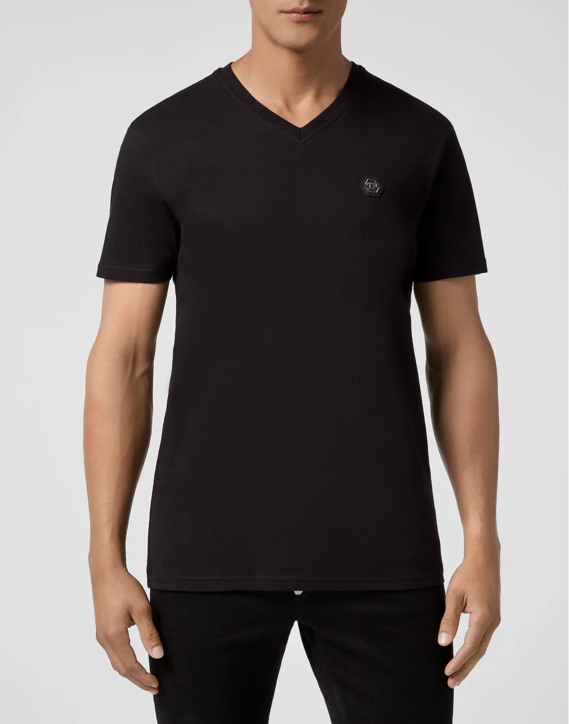 T-shirt V-Neck SS Skull strass, цвет: Черный