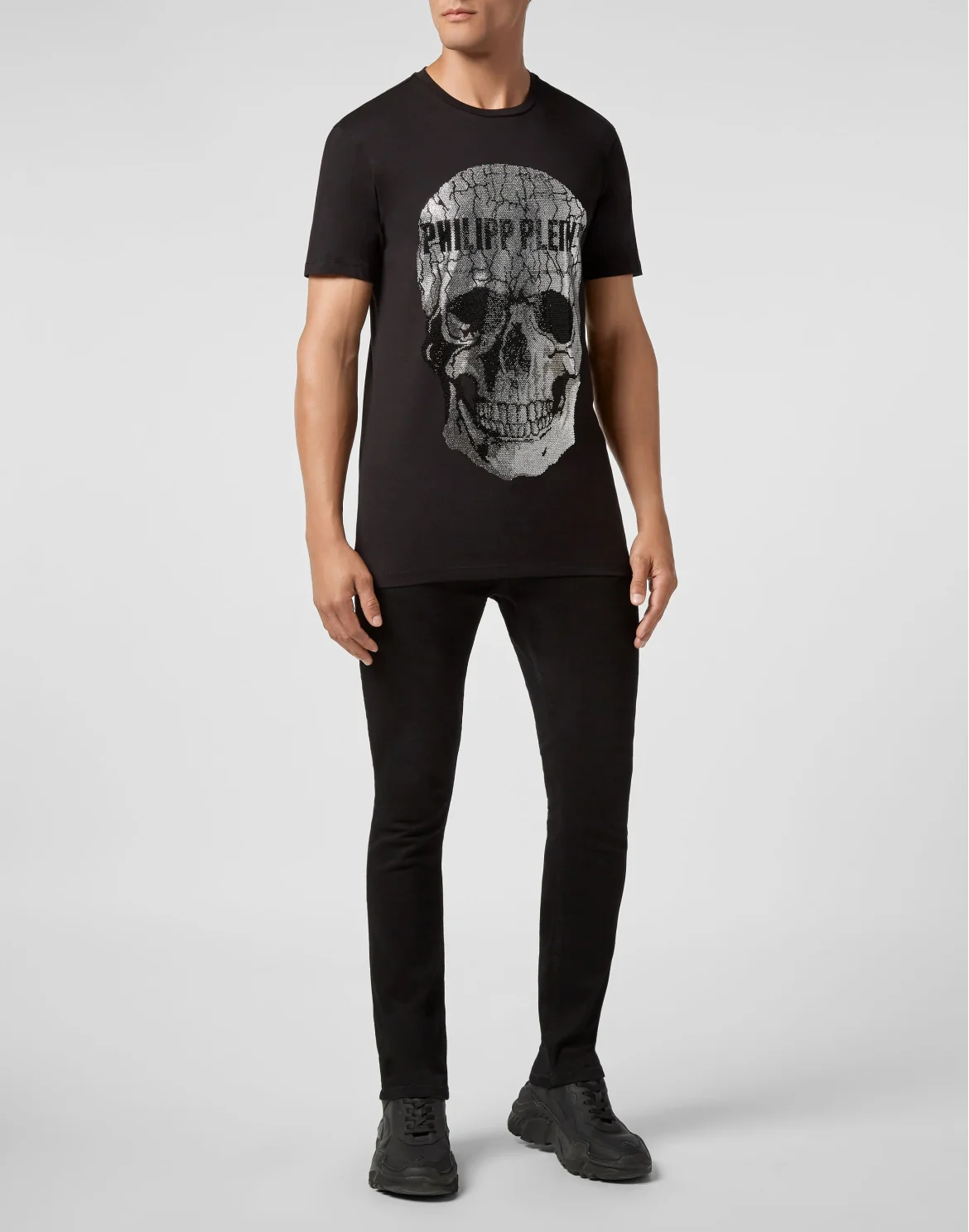 T-shirt Round Neck SS Skull strass, цвет: Черный