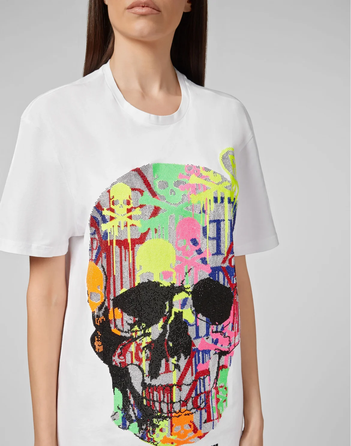 T-shirt Round Neck LS Skull strass, цвет: Белый