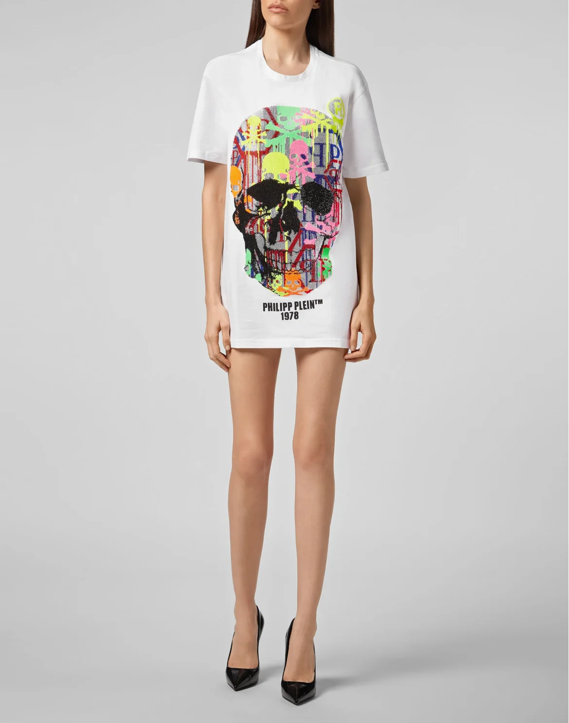 T-shirt Round Neck LS Skull strass, цвет: Белый