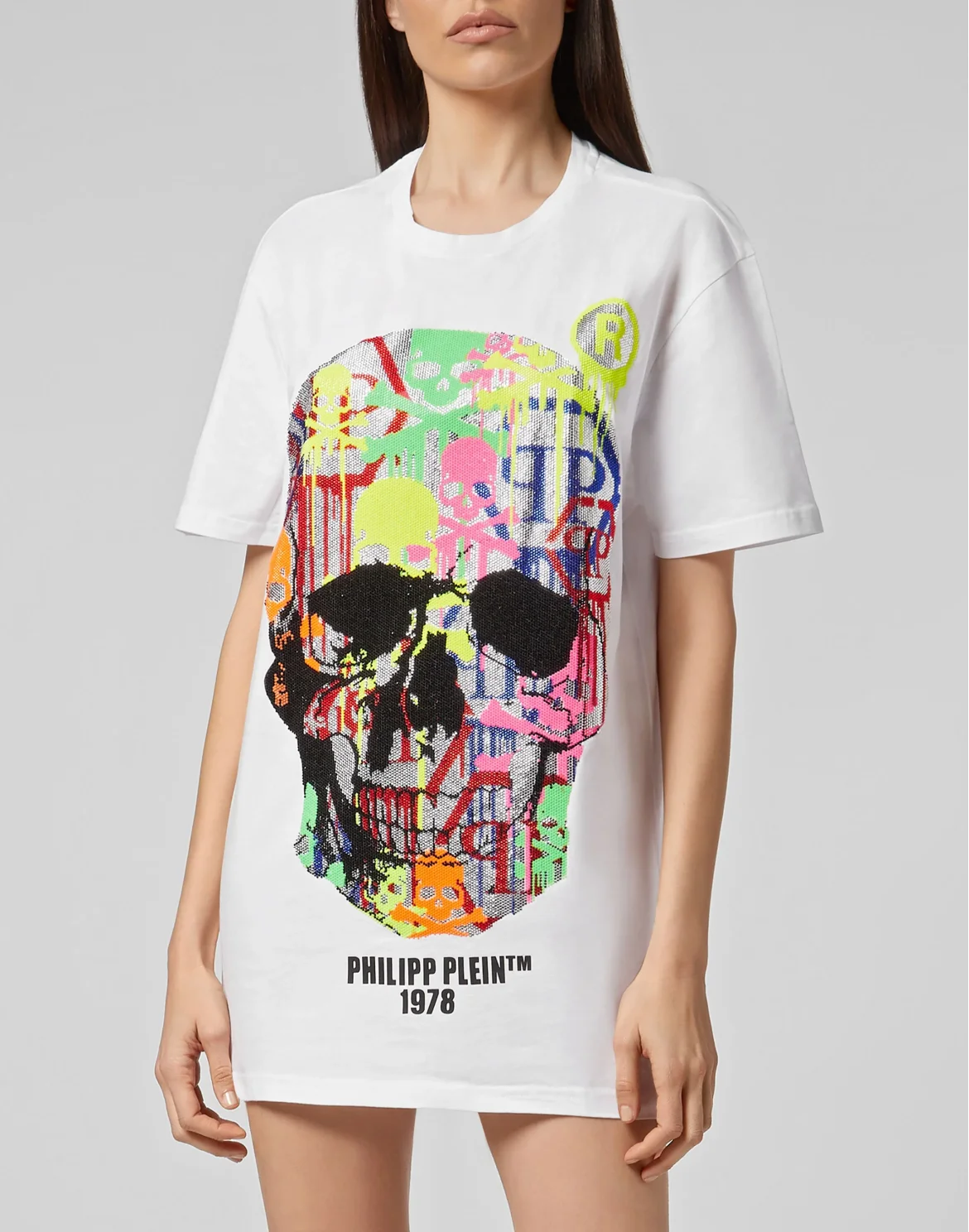 T-shirt Round Neck LS Skull strass, цвет: Белый