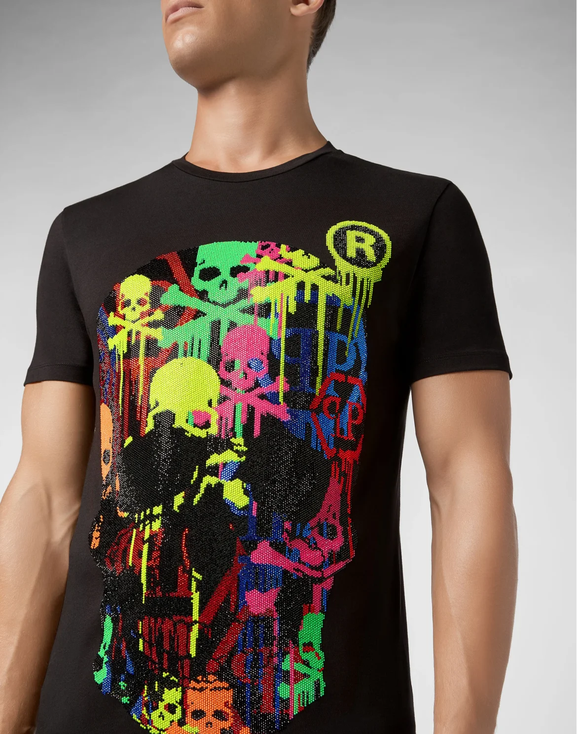 T-shirt Round Neck LS Skull strass, цвет: Черный
