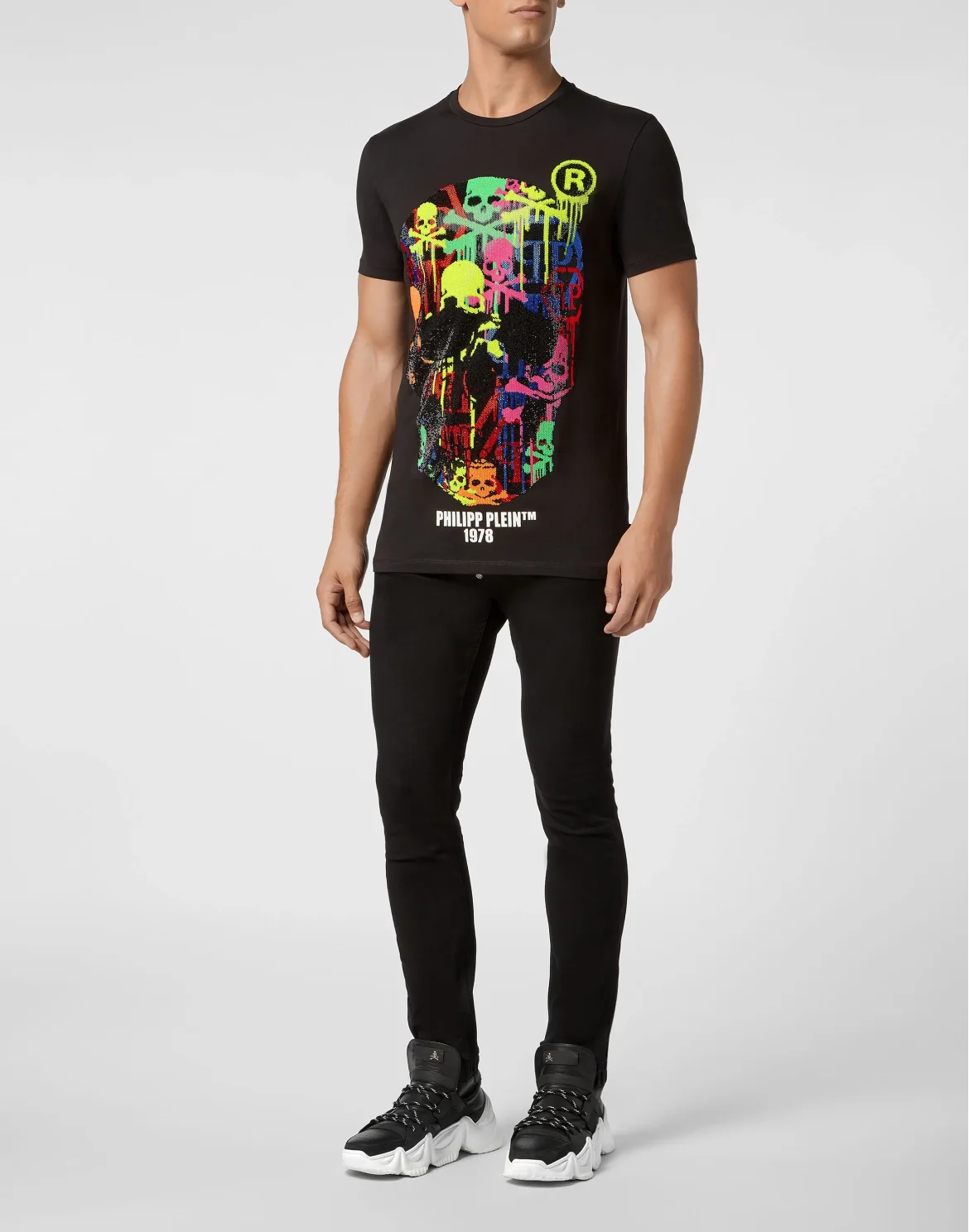 T-shirt Round Neck LS Skull strass, цвет: Черный