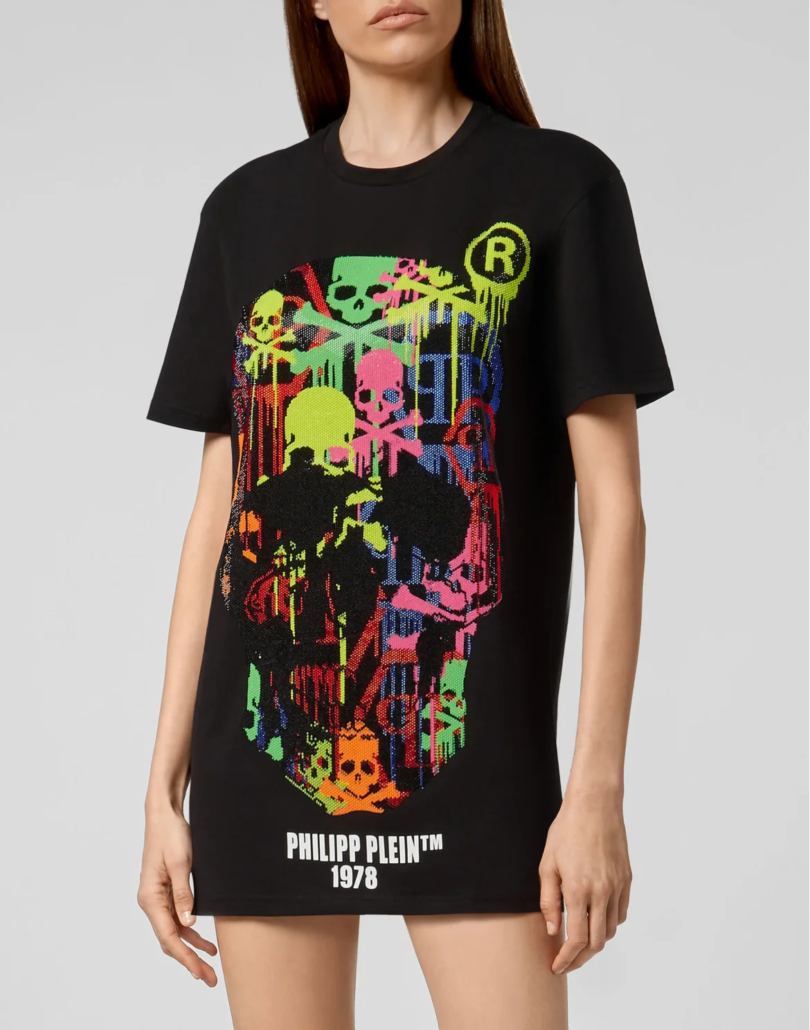 T-shirt Round Neck LS Skull strass, цвет: Черный