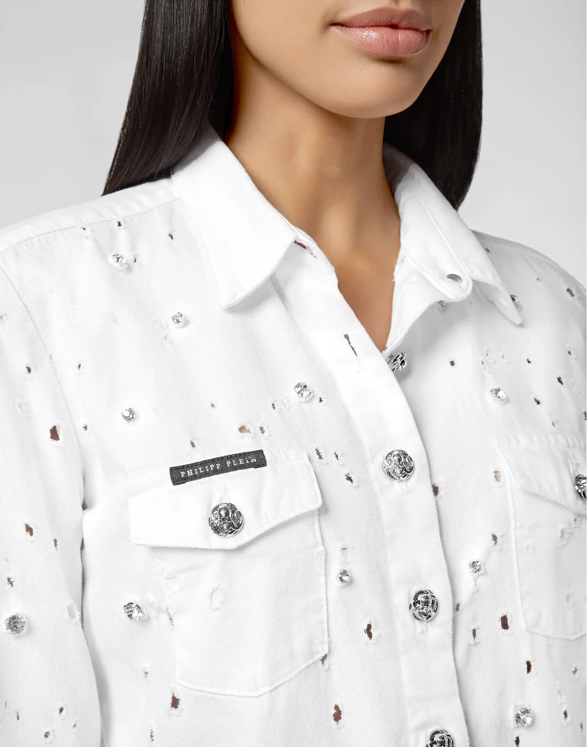 Denim Shirt Ls Crystal, цвет: Белый