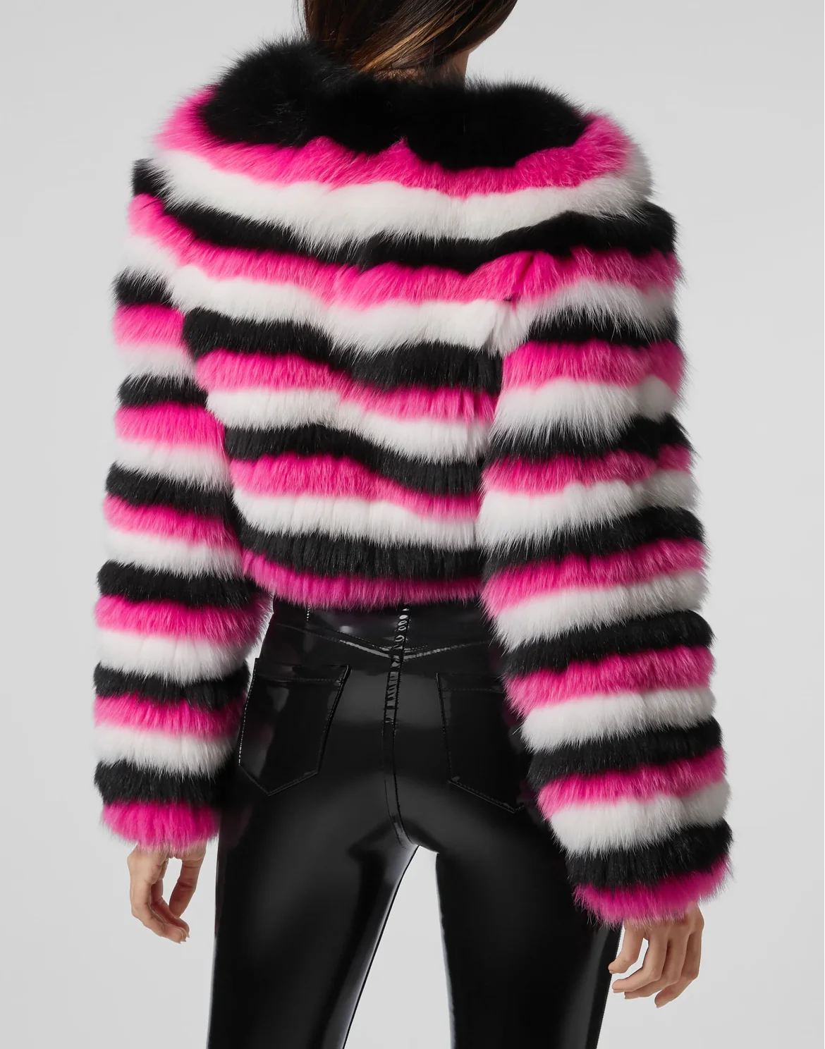 Fur Coat Short Stripes, цвет: Черный