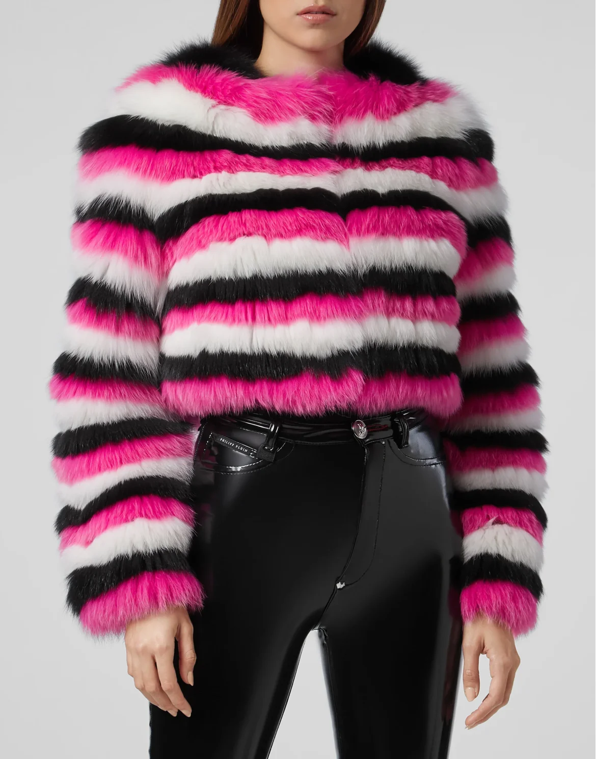 Fur Coat Short Stripes, цвет: Черный