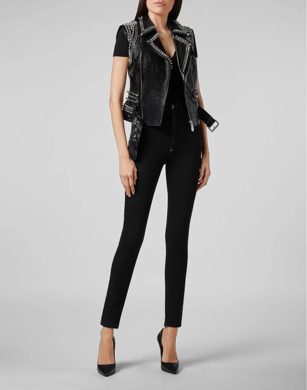 Leather Vest Short Studs, цвет: Черный