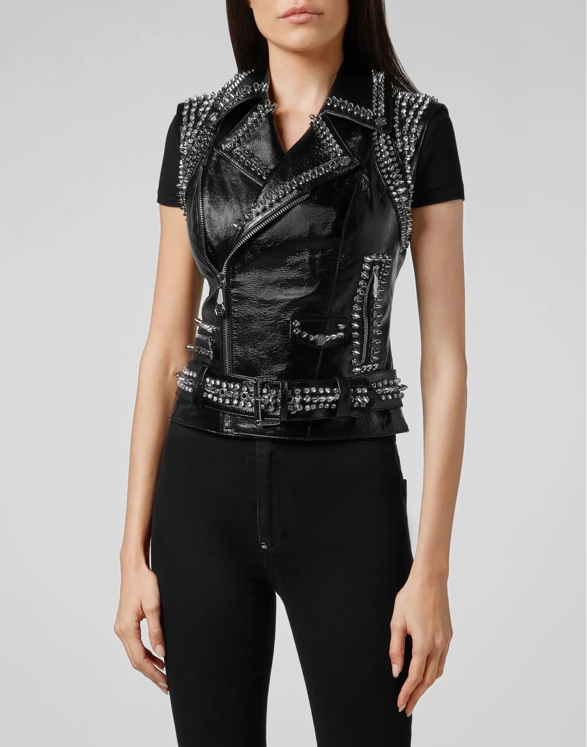 Leather Vest Short Studs, цвет: Черный