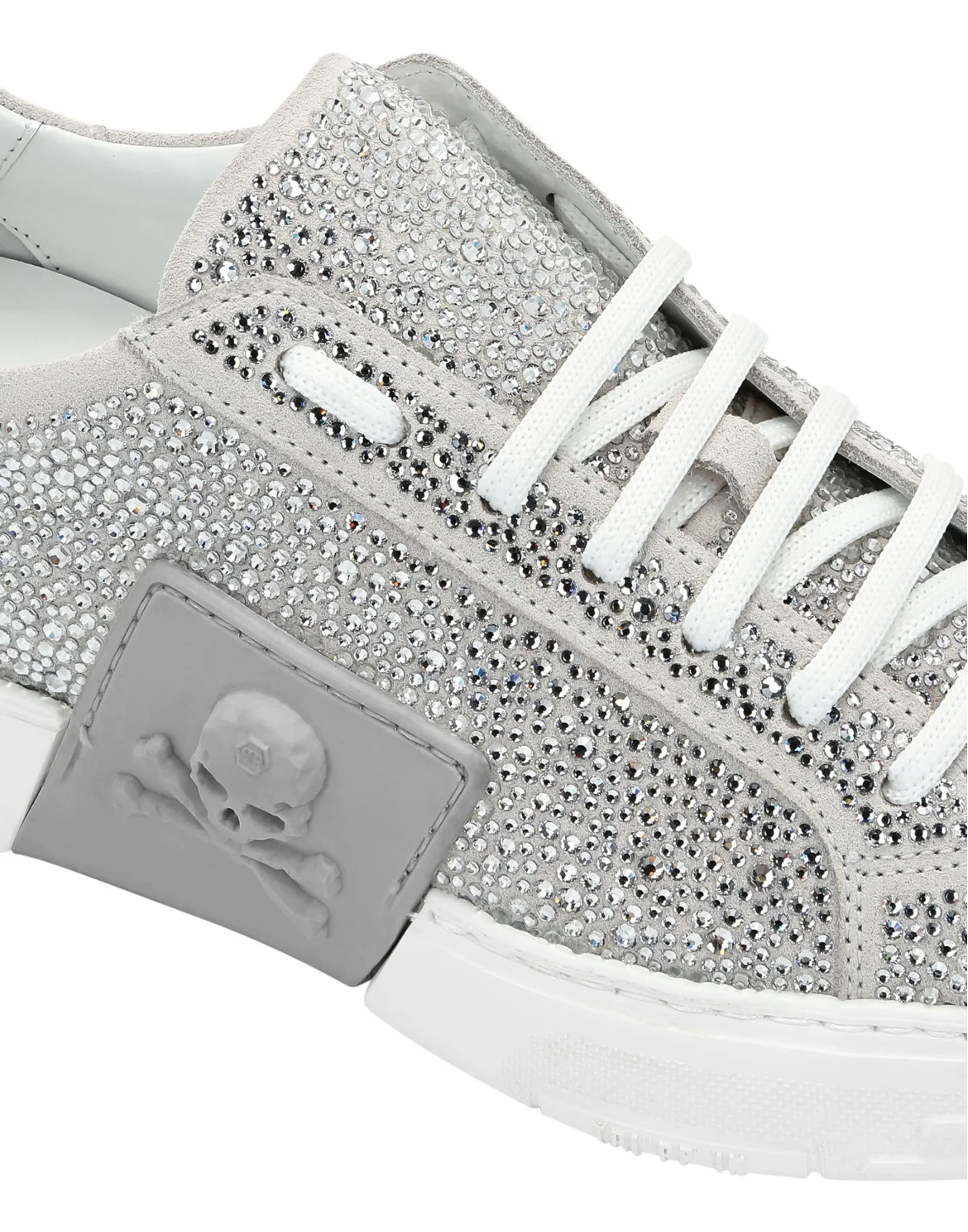 LO-TOP SNEAKERS PHANTOM KICK$ SUEDE WITH STRASS SKULL, цвет: Белый